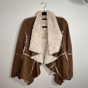 McGinn Faux Suede / Shearling Draped Open Waterfall Jacket